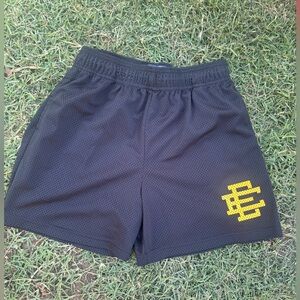 “Eric Emanuel” Black Mesh Men Shorts with Yellow Logo